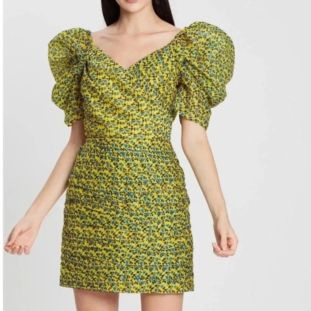 C/MEO COLLECTIVE Come Across Puff Sleeve Floral Mini Dress yellow Small
